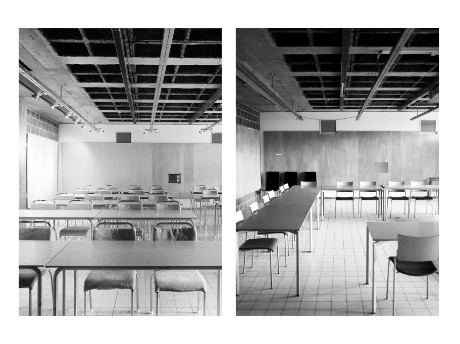 The steel tube and plywood chairs came off-the-shelf from a local manufacturer and became something of a trademark of the school.&nbsp;(Photos: Sten Vilson, 1970 and Tove Freiij, 2015)