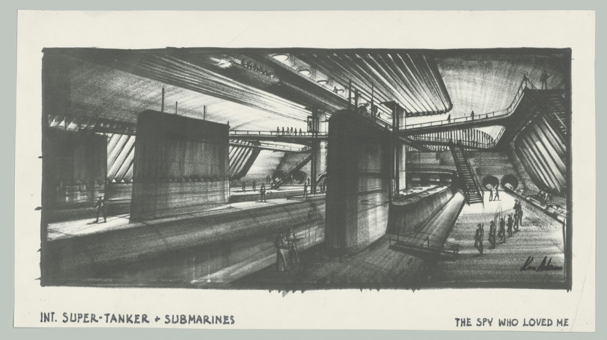 Design study for the Liparus Super-Tanker in &ldquo;The Spy Who Loved Me&rdquo;. (GB/F 1977, directed by Lewis Gilbert; image &copy; Ken Adam Archive/Deutsche Kinemathek)